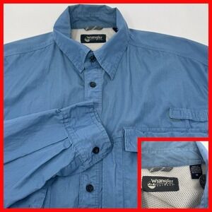 Wrangler Outdoor Gear Shirt Men‎ M Blue Vented Hiking Camping Button Up